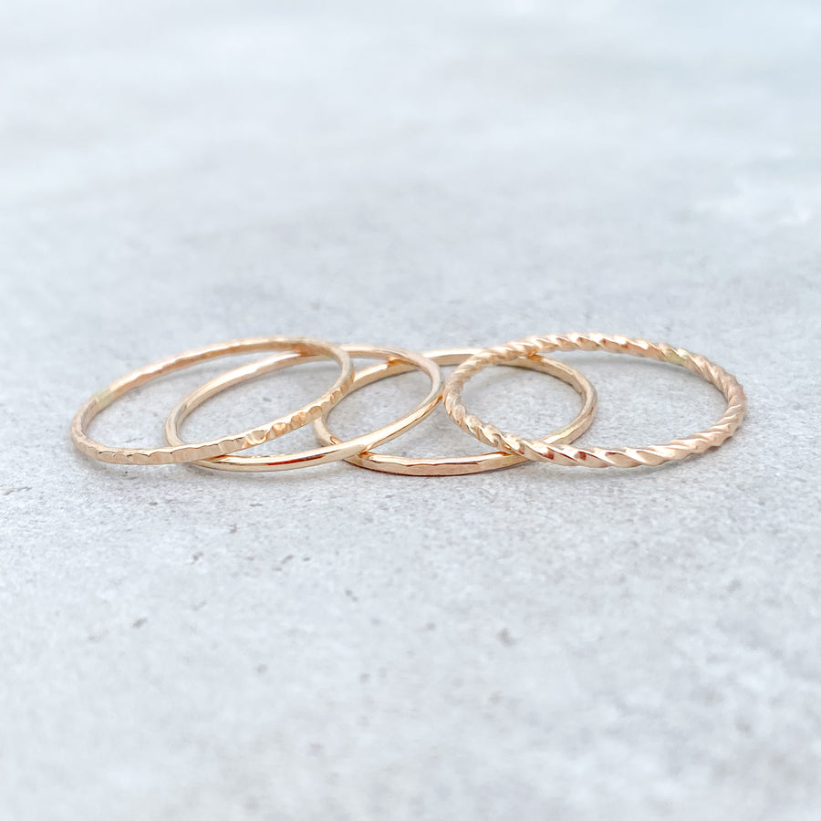 HAMMERED Skinny Ring 14ct Yellow Gold Filled