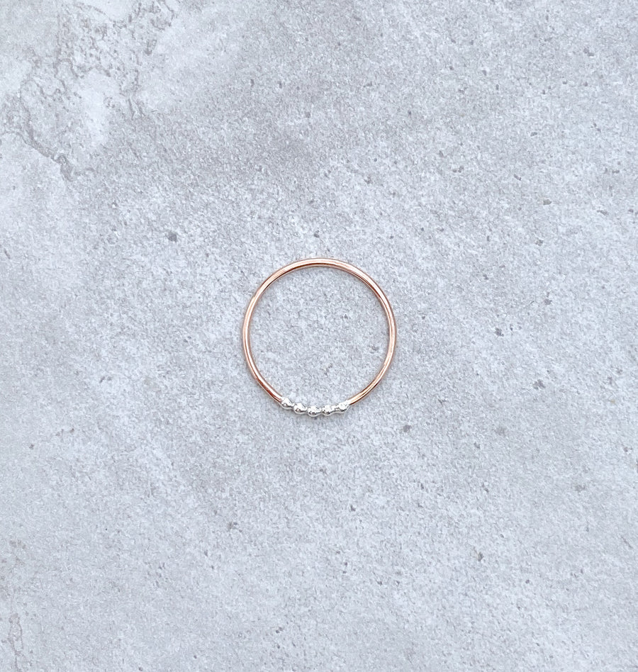 5 BEAD TWO TONE Skinny Ring 14ct Rose Gold Filled and 925 Sterling Silver